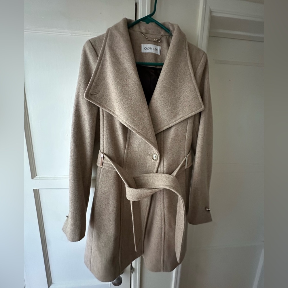Calvin Klein Women's Beige belted Peacoat ✨ Size Small ✨New!
